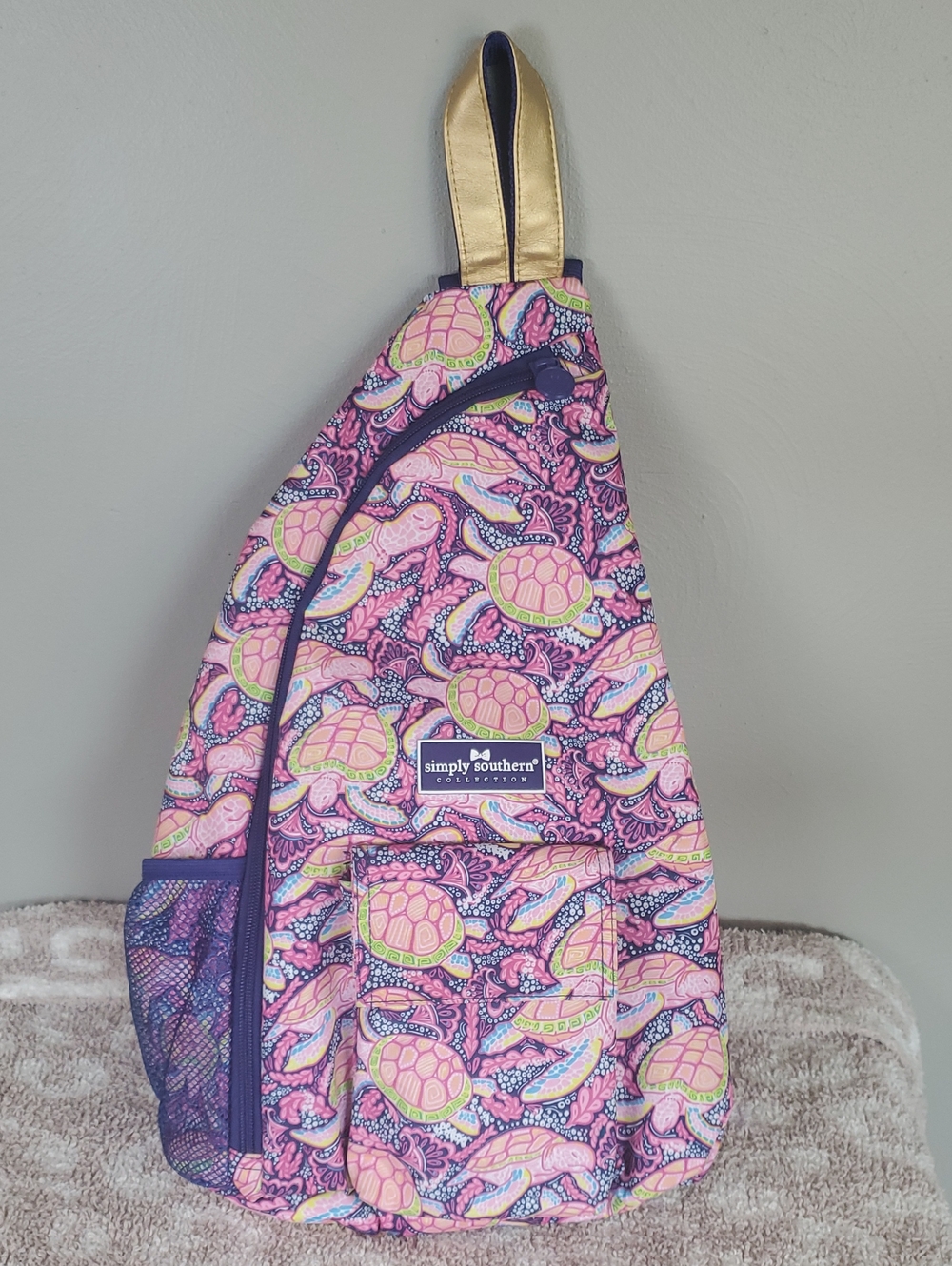 Simply Southern Pink and Purple Sea Turtle Print Sling Backpack. NWOT